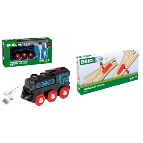 BRIO World - 33599 Akku Lok mit Mini USB & Bahn 33344 - Mechanisches Weichenpaar - Eisenbahnzubehör Holzeisenbahn - Empfohlen für Kinder ab 3 Jahren BRIO World - 33599 Akku Lok mit Mini USB & Bahn 33344 - Mechanisches Weichenpaar - Eisenbahnzubehör Holzeisenbahn - Empfohlen für Kinder ab 3 Jahren von BRIO