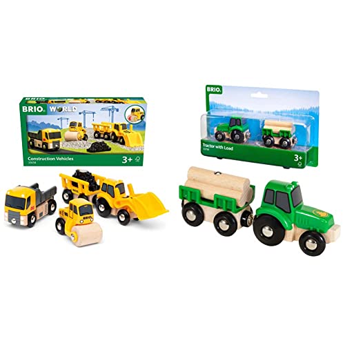 BRIO World 33658 Baustellenfahrzeuge - Ergänzung Holzeisenbahn - Empfohlen ab 3 Jahren & 33799 - Traktor mit Holz Anhänger, bunt BRIO World 33658 Baustellenfahrzeuge - Ergänzung Holzeisenbahn - Empfohlen ab 3 Jahren & 33799 - Traktor mit Holz Anhänger, bunt von BRIO