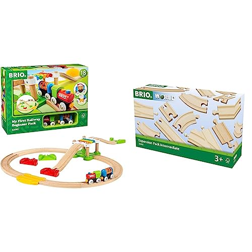 BRIO World 33727 Mein erstes Bahn Spiel Set - Zug mit Waggon, Schienen & Hängebrücke für Kleinkinder Einsteiger-Set empfohlen ab 18 Monaten & Bahn 33402 - Mittleres Schienensortiment BRIO World 33727 Mein erstes Bahn Spiel Set - Zug mit Waggon, Schienen & Hängebrücke für Kleinkinder Einsteiger-Set empfohlen ab 18 Monaten & Bahn 33402 - Mittleres Schienensortiment von BRIO