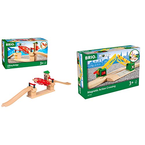 BRIO World 33757 Hebebrücke - Eisenbahnzubehör Holzeisenbahn - Kleinkinderspielzeug empfohlen für Kinder ab 3 Jahren & GmbH Bahn 33750 - Magnetische Kreuzung von BRIO