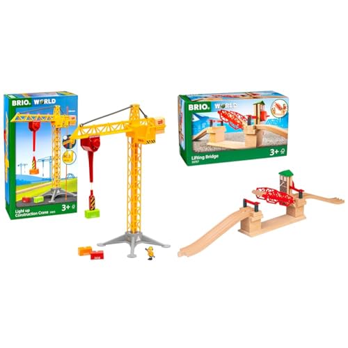 BRIO World 33835 Großer Baukran mit Licht Zubehör für die BRIO Holzeisenbahn & World 33757 Hebebrücke Eisenbahnzubehör Holzeisenbahn Kleinkinderspielzeug empfohlen für Kinder ab 3 Jahren von BRIO