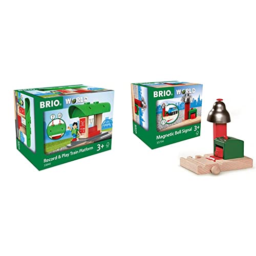 BRIO World 33840 Bahnhof mit Aufnahmefunktion - ab 3 Jahren & World 33754 Magnetisches Glockensignal - Eisenbahnzubehör Holzeisenbahn - Kleinkinderspielzeug empfohlen für Kinder ab 3 Jahren von BRIO