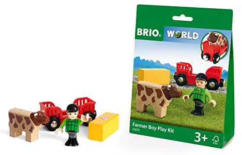 BRIO 33879 Spielpäckchen Bauer mit Kuh Spielset Holzeisenbahn von BRIO