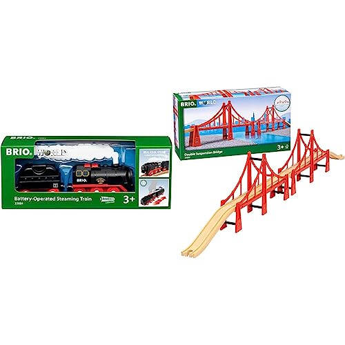 BRIO World 33884 Batterie-Dampflok mit Wassertank & World 33683 - Hängebrücke - Eisenbahnzubehör für die BRIO Holzeisenbahn - Kleinkinderspielzeug empfohlen für Kinder ab 3 Jahren von BRIO