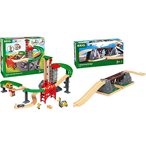 BRIO World 33887 Großes Lagerhaus-Set mit Aufzug - Zubehör für die BRIO Holzeisenbahn - Konstruktionsspielzeug empfohlen für Kinder ab 3 Jahren & World 33391 Einsturzbrücke von BRIO