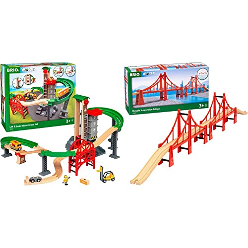 BRIO World 33887 Großes Lagerhaus-Set mit Aufzug - Zubehör für die BRIO Holzeisenbahn - Konstruktionsspielzeug empfohlen für Kinder ab 3 Jahren & World 33683 Hängebrücke von BRIO