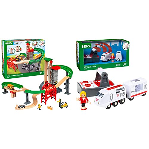 BRIO World 33887 Großes Lagerhaus-Set mit Aufzug - Zubehör für die BRIO Holzeisenbahn & World 33510 IR Express Reisezug - Elektrische Lokomotive mit Fernsteuerung - Zubehör für die BRIO World von BRIO