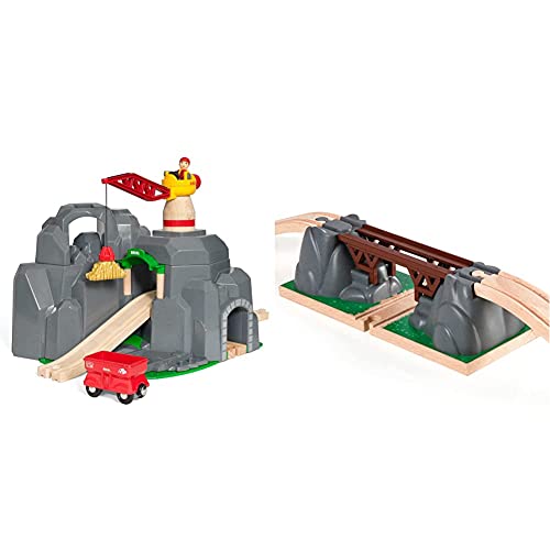 BRIO World 33889 Große Goldmine mit Sound-Tunnel – Zubehör Holzeisenbahn – Kleinkinderspielzeug empfohlen für Kinder ab 3 Jahren & Bahn 33391 - Einsturzbrücke von BRIO