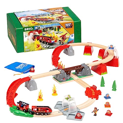 BRIO World 36004 - Smart Tech Sound Feuerwehreinsatz-Rettungsset - 41-teiliges Feuerwehrset mit batteriebetriebener Spielzeuglok für Kinder ab 3 Jahren von BRIO