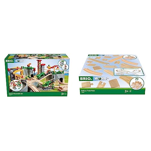 BRIO World 36010 Gebirgs-Frachten Set Deluxe & World 36030 Schienensortiment Deluxe - 70-teiliges Set mit Schienen von BRIO