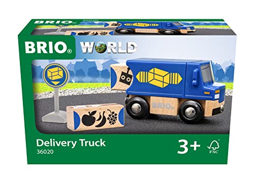 BRIO World 36020 Zustell-Fahrzeug - Blauer Liefer-LKW mit Zwei magnetischen Holzcontainern - Empfohlen für Kinder ab 3 Jahren und kompatibel mit den Schienen World von BRIO