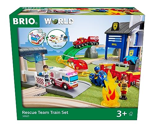 BRIO World 36025 Polizei und Feuerwehr Set Deluxe - Großes Rettungskräfte-Set mit Polizeistation, Feuerwehrzug, Löschhubschrauber und Krankenwagen - Empfohlen für Kinder ab 3 Jahren von BRIO