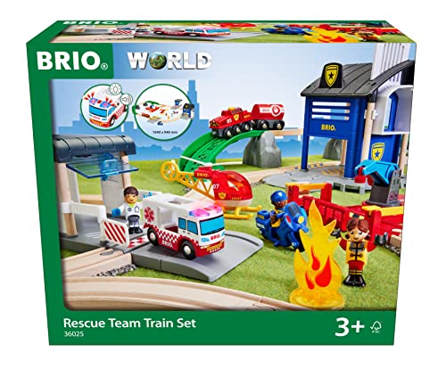 BRIO World 36025 Polizei und Feuerwehr Set Deluxe - Großes Rettungskräfte-Set mit Polizeistation, Feuerwehrzug, Löschhubschrauber und Krankenwagen - Empfohlen für Kinder ab 3 Jahren von BRIO