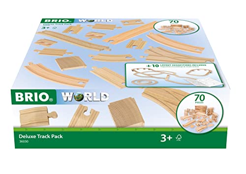 BRIO World 36030 Schienensortiment Deluxe - 70-teiliges Set mit Schienen, Weichen und Brückenpfeilern für kreatives Eisenbahnspiel - Inklusive Flyer mit verschiedenen Streckenoptionen von BRIO