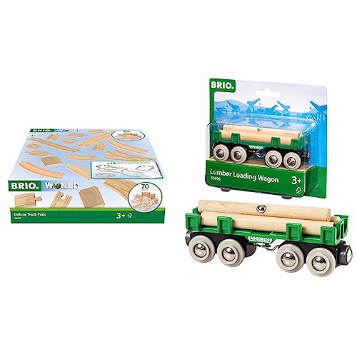 BRIO World 36030 Schienensortiment Deluxe - 70-teiliges Set mit Schienen & Bahn 33696 - Langholzwagen von BRIO