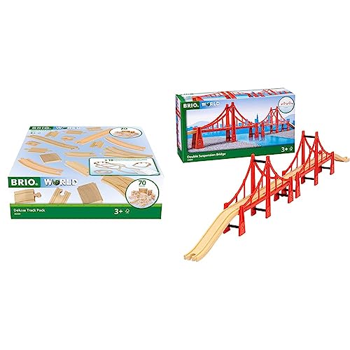 BRIO World 36030 Schienensortiment Deluxe - 70-teiliges Set mit Schienen & World 33683 - Hängebrücke - Eisenbahnzubehör Holzeisenbahn von BRIO