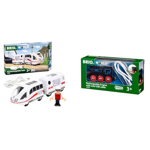 BRIO World 36088 - Trains of The World Ice Akkureisezug - Akku-betriebene Spielzeuglok für Kinder ab 3 Jahren & 33599 - Akku Lok mit Mini USB, bunt von BRIO