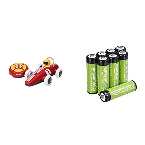 Brio 30388 RC Rennwagen, Mehrfarbig & Amazon Basics Vorgeladene Ni-MH AA-Akkus - Akkubatterien (1.000 Zyklen, typisch 2000mAh, minimal 1900mAh) 8 Stck (Äußere Hülle kann von Darstellung abweichen) von BRIO