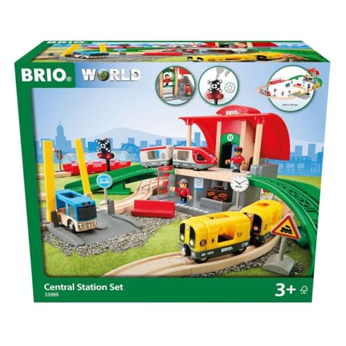 BRIO World 33989 Großes City Bahnhof Set - Umfangreiches Holzeisenbahn-Set mit Umsteigebahnhof - Empfohlen ab 3 Jahren von BRIO