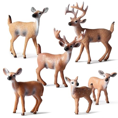 6 Stück Woodland Tiere Figuren, White Tailed Deer Figuren Ornamente Tierfiguren Kunststoff Waldtiere Figuren Deer Woodland Animals Figuren Waldtiere Spielzeug für Woodland Kuchen Cupcake Toppers von BRISKORE