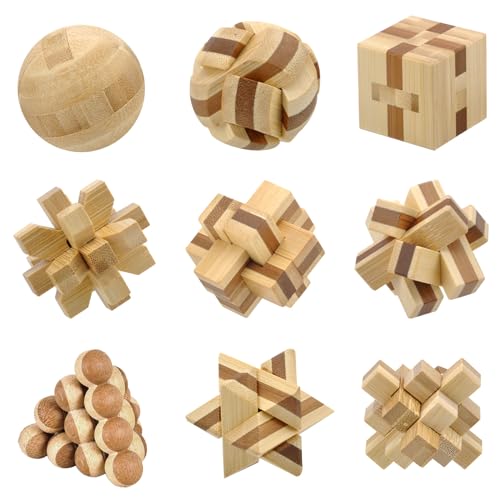 9 Stück Knobelspiele Holz, IQ Spiele 3D Puzzle Holz Klassisch Holzspielzeug Knobelspiel Denksportaufgaben Cube 3D Mini Puzzle Denkspiele Spielzeug für Kinder Junge Mädchen und Erwachsene von BRISKORE