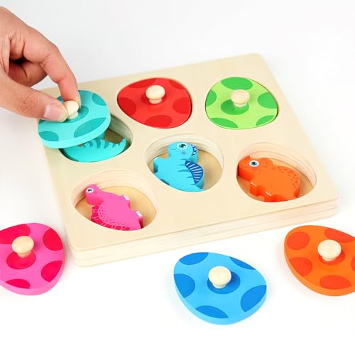 BRISKORE Montessori Spielzeug ab 1 Jahr, Holzpuzzle Dino Eier Holzspielzeug, Greifpuzzle Motorikspielzeug Sortierspiel Geburztag Ostern Geschenk für Mädchen Jungen Kinder von BRISKORE