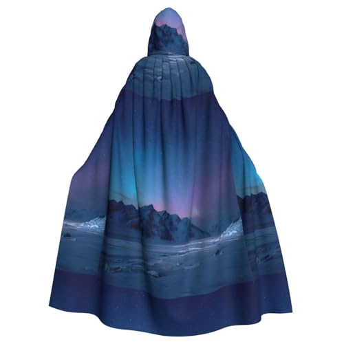 BROLEO Aurora Borealis On The Snowy Plains Prints Halloween Erwachsene Kapuzenumhang ohne Reißverschluss, bequem für Kostümpartys von BROLEO