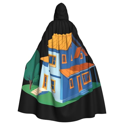 BROLEO Cartoon-Haus-Druck, Halloween, Erwachsenen-Kapuzenumhang, Herren- und Damenbekleidung, Mantel, Rollenspiel von BROLEO