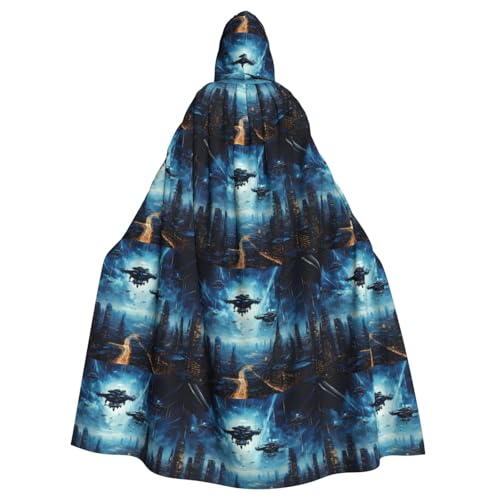 BROLEO Drohnen im Sternenhimmel-Druck, Halloween-Umhang mit Kapuze, ohne Reißverschluss, bequem für Kostümpartys von BROLEO
