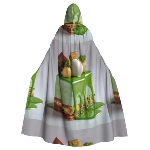 BROLEO Erfrischender Kuchendruck, Halloween-Umhang mit Kapuze, ohne Reißverschluss, bequem für Kostümpartys von BROLEO