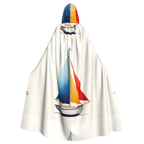 BROLEO Farbenfroher kleiner Segelboot-Druck, Halloween-Umhang mit Kapuze, kein Reißverschluss, bequem für Kostümpartys von BROLEO