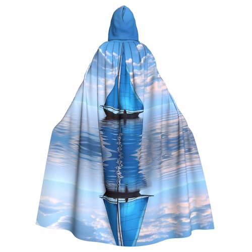 BROLEO Halloween Erwachsene Kapuzenumhang für Cosplay, Kostümpartys und mehr, blaues Segelbootbild von BROLEO