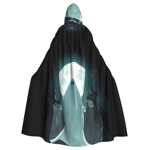 BROLEO Halloween-Umhang mit Kapuze für Erwachsene, Motiv: Geist vor dem Friedhof, ohne Reißverschluss, bequem für Kostümpartys von BROLEO