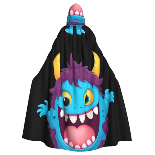 BROLEO Happy Little Monster Prints Halloween-Umhang mit Kapuze für Erwachsene, ohne Reißverschluss, bequem für Kostümpartys von BROLEO