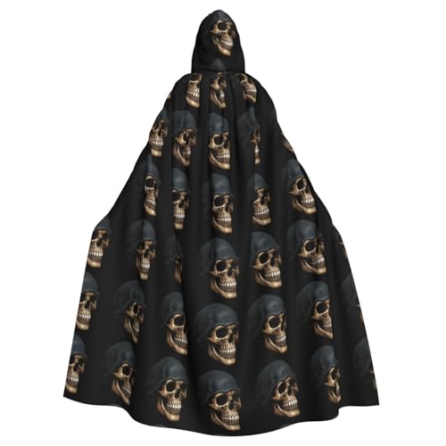 BROLEO Horror-Totenkopf-Aufdruck, Halloween-Umhang mit Kapuze, kein Reißverschluss, bequem für Kostümpartys von BROLEO