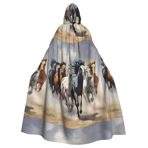 BROLEO Horses In A Tornado Prints Halloween Erwachsene Kapuzenumhang ohne Reißverschluss, bequem für Kostümpartys von BROLEO
