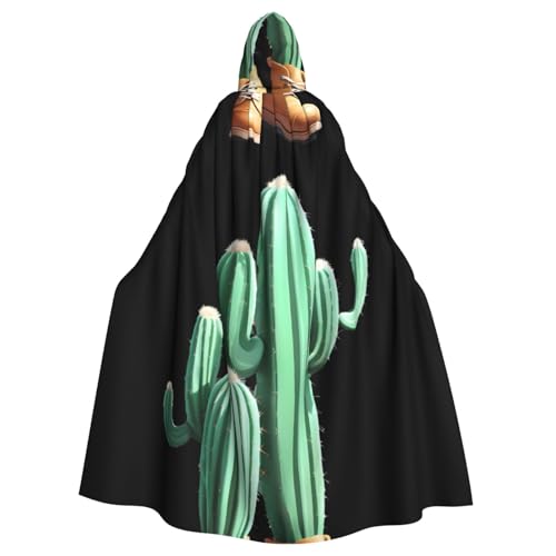 BROLEO Kaktus-Leder-Stiefel, bedruckt, Halloween, Erwachsenen-Kapuzenumhang, ohne Reißverschluss, bequem für Kostümpartys von BROLEO