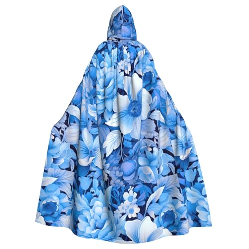 BROLEO Kapuzenumhang für Herren und Damen, Blumenmuster, Blau, für Halloween, Erwachsene, Rollenspiel BROLEO Kapuzenumhang für Herren und Damen, Blumenmuster, Blau, für Halloween, Erwachsene, Rollenspiel von BROLEO