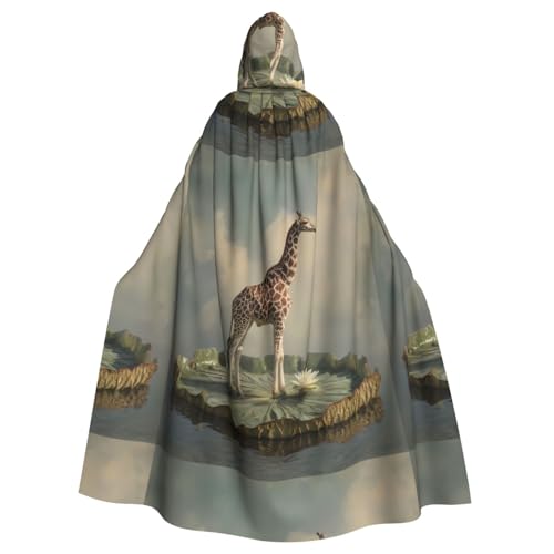 BROLEO Kapuzenumhang mit Giraffe auf Lotusblatt-Druck, Halloween, Erwachsene, ohne Reißverschluss, bequem für Kostümpartys von BROLEO