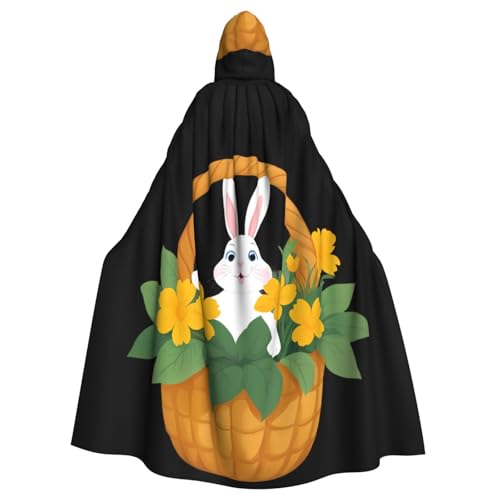 BROLEO Kapuzenumhang mit Häschen im Blumenkorb, bedruckt für Halloween, Erwachsene, für Herren und Damen, Mantel, Rollenspiel von BROLEO