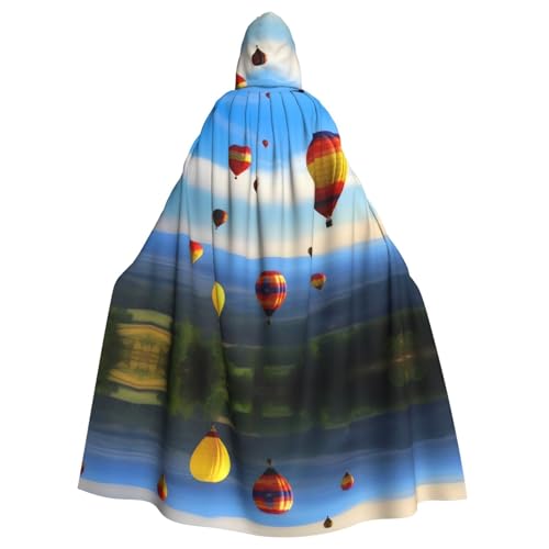 BROLEO Kapuzenumhang mit Heißluftballon im Himmel, für Halloween, Erwachsene, für Kostümpartys und Themenveranstaltungen von BROLEO