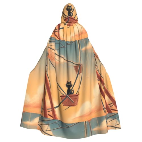 BROLEO Kapuzenumhang mit Kätzchen im Rad, bedruckt, Halloween, Erwachsene, ohne Reißverschluss, bequem für Kostümpartys BROLEO Kapuzenumhang mit Kätzchen im Rad, bedruckt, Halloween, Erwachsene, ohne Reißverschluss, bequem für Kostümpartys von BROLEO