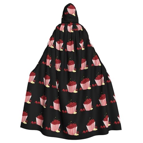 BROLEO Kapuzenumhang mit Popcorn-Kirschen-Aufdruck, Halloween, Erwachsene, für Kostümpartys und Themenveranstaltungen BROLEO Kapuzenumhang mit Popcorn-Kirschen-Aufdruck, Halloween, Erwachsene, für Kostümpartys und Themenveranstaltungen von BROLEO