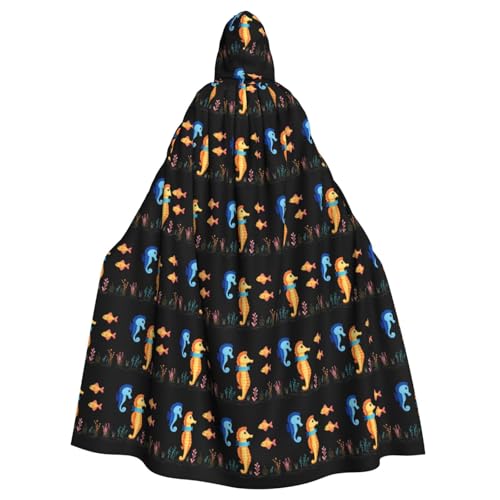 BROLEO Kapuzenumhang mit Seepferdchen und kleinen Fischen, bedruckt für Halloween, Erwachsene, für Herren und Damen, Mantel, Rollenspiel BROLEO Kapuzenumhang mit Seepferdchen und kleinen Fischen, bedruckt für Halloween, Erwachsene, für Herren und Damen, Mantel, Rollenspiel von BROLEO