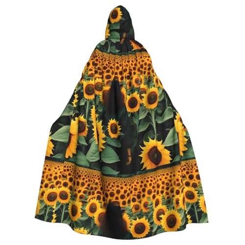 BROLEO Kapuzenumhang mit Sonnenblumenfeld-Aufdruck, für Erwachsene, ohne Reißverschluss, bequem für Kostümpartys von BROLEO