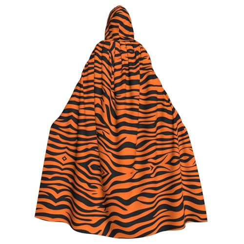 BROLEO Kapuzenumhang mit Tigerstreifen, orangefarbenes Muster, Halloween, Erwachsene, für Kostümpartys und Themenveranstaltungen von BROLEO