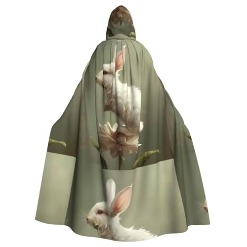 BROLEO Kapuzenumhang mit kleinem weißem Kaninchen auf Blumen, für Erwachsene, für Herren und Damen, Rollenspiel von BROLEO
