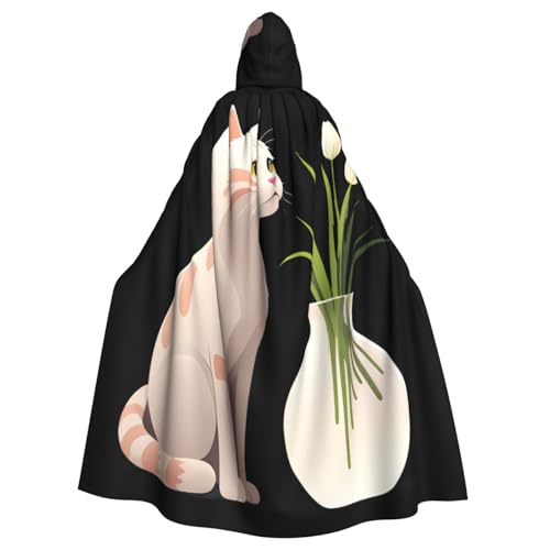 BROLEO Kapuzenumhang mit kleiner Katze und Vase, für Erwachsene, für Herren und Damen, Mantel, Rollenspiel von BROLEO