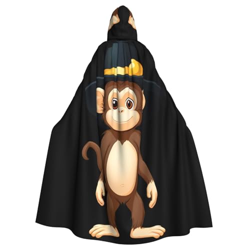 BROLEO Kleiner Affe trägt einen großen Hut Druck Halloween Erwachsene Kapuzenumhang Herren- und Damenbekleidung Mantel, Rollenspiel von BROLEO