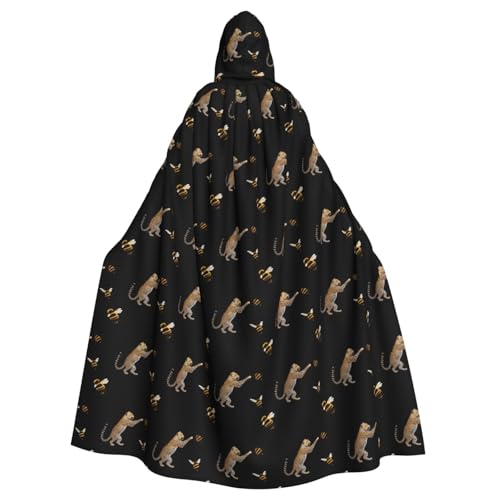 BROLEO Kleiner Leoparden-Fang-Bienen-Druck, Halloween-Umhang mit Kapuze, kein Reißverschluss, bequem für Kostümpartys von BROLEO